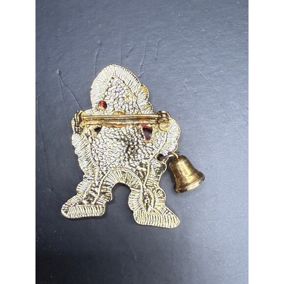 Vintage Woven Red Felt Santa Clause Broach with Working Bell Pinback - Picture 3 of 6